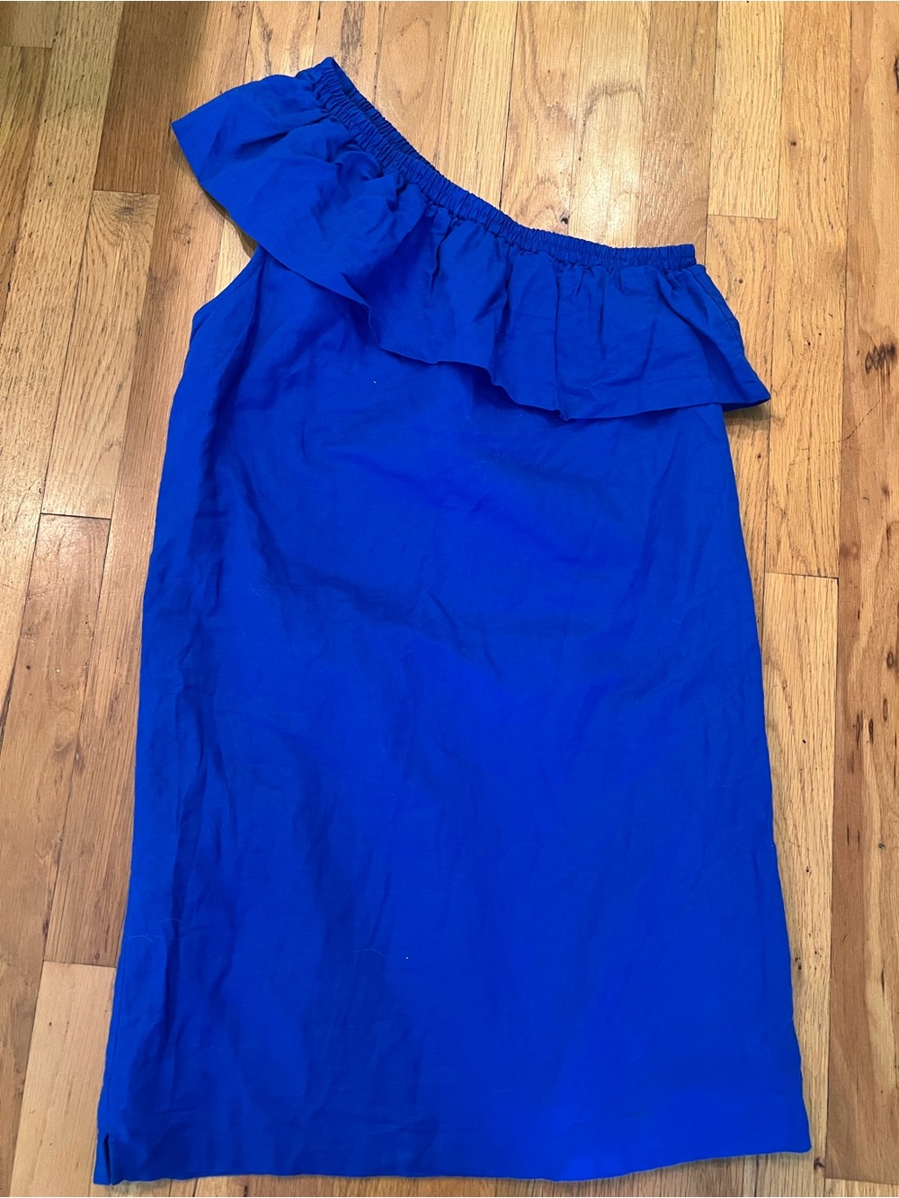 J. Crew One-Shoulder Ruffle Dress in Cobalt Blue